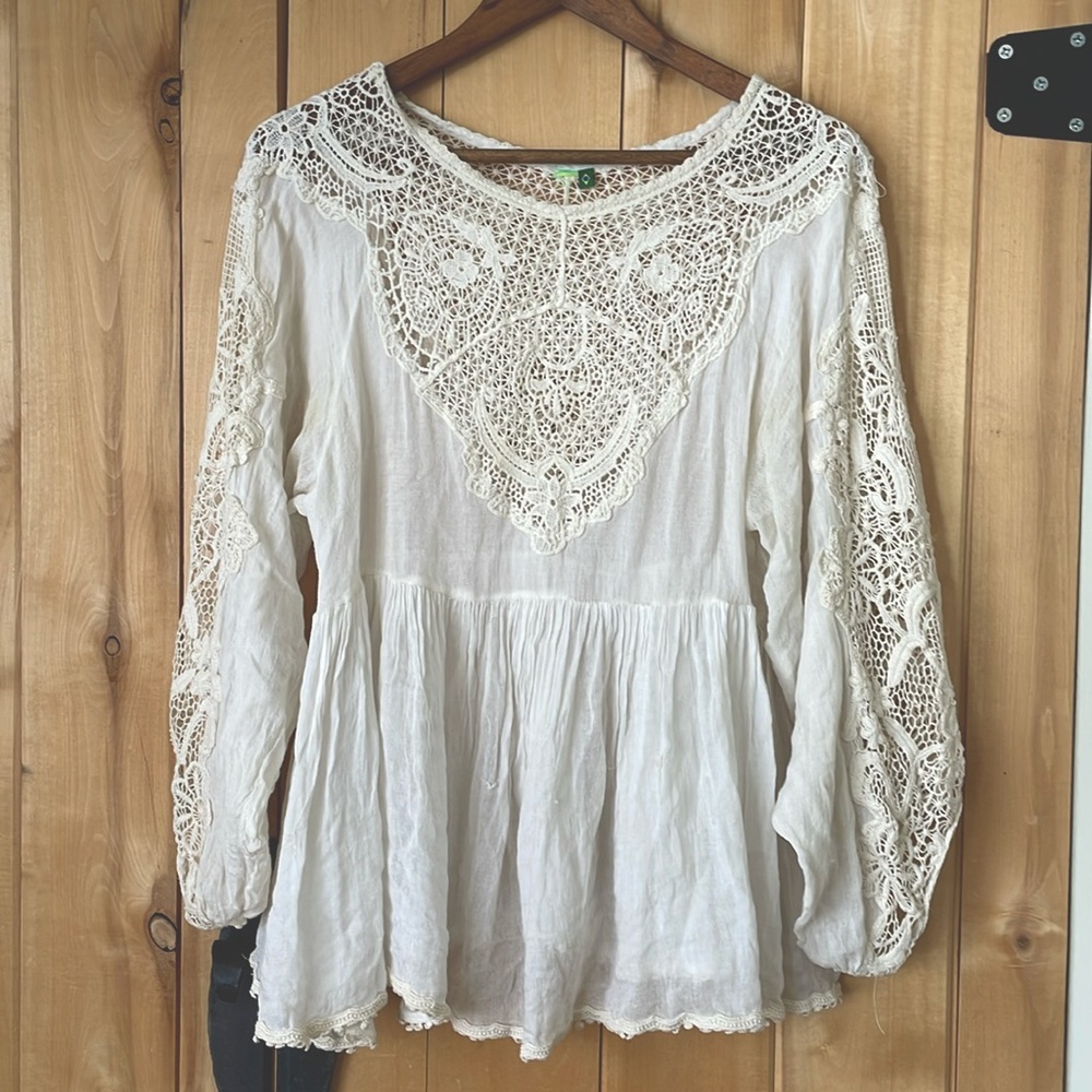FARM RIO / White Lace Crochet Top / Size M